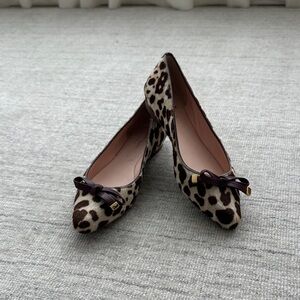 kate spade Leopard Print Pointed Toe Ballet Flats with Dark Brown Bow